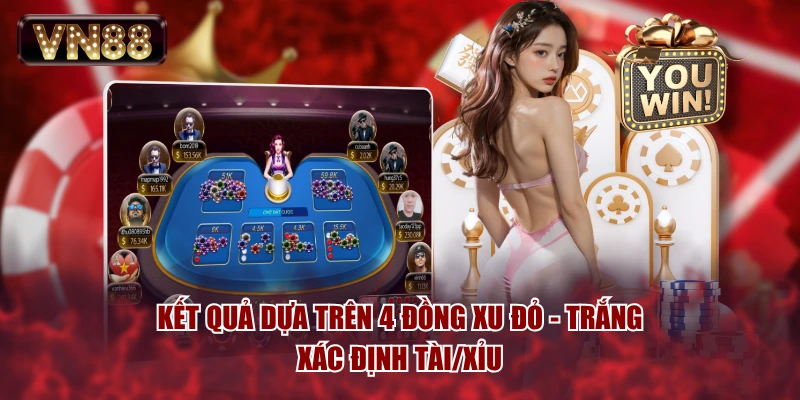 Kết quả dựa trên 4 đồng xu Đỏ - Trắng xác định Tài/Xỉu